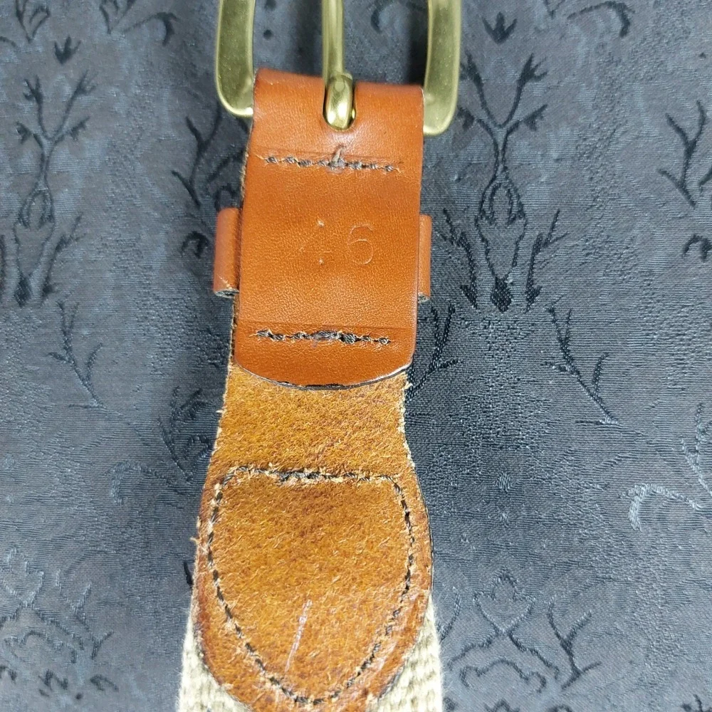 Leather Man Ltd Brown‎ Leather Belt Blue Crab Ribbon Brass Buckle Mens 46 USA